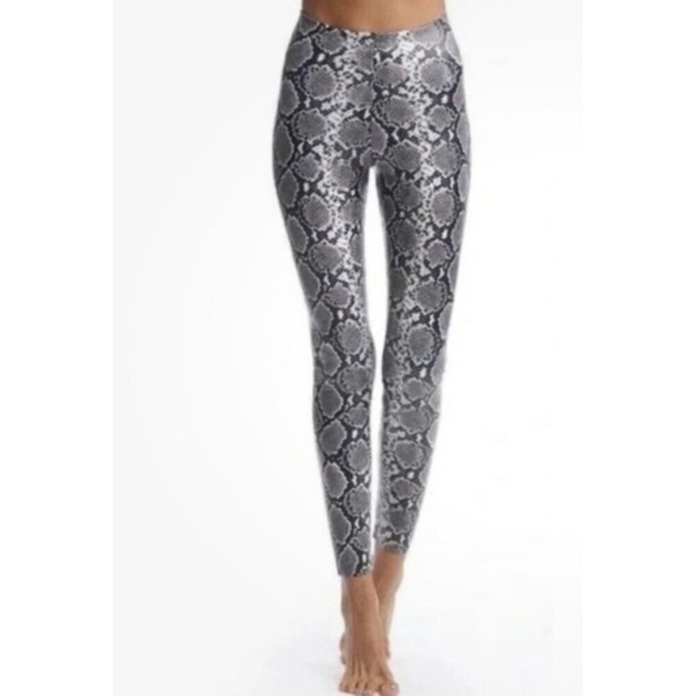 Commando Snake Print Leggings‎ LARGE Control Faux Leather Black Gray USA MADE